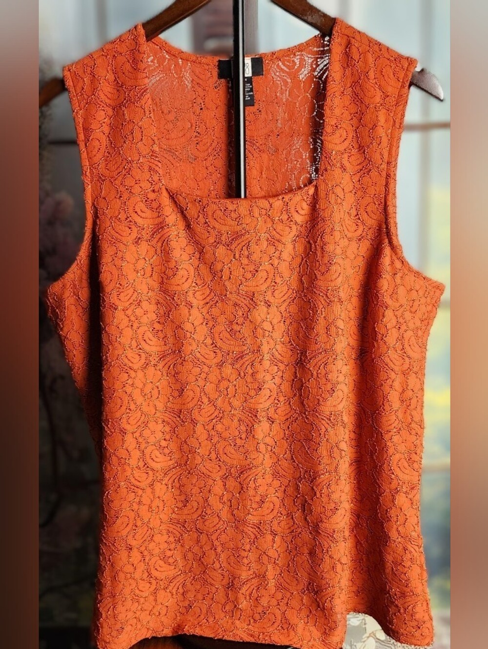 Studio 1940 Vintage Rust Colored Lace Square Neck Tank 18/20W Floral Embroidery